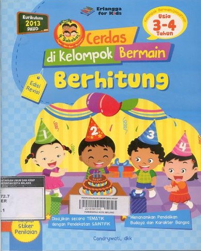 Sampul Cerdas di Kelompok Bermain Usia 3-4 Tahun : Berhitung / Editor: Guruh Anugrah Pradana Putra