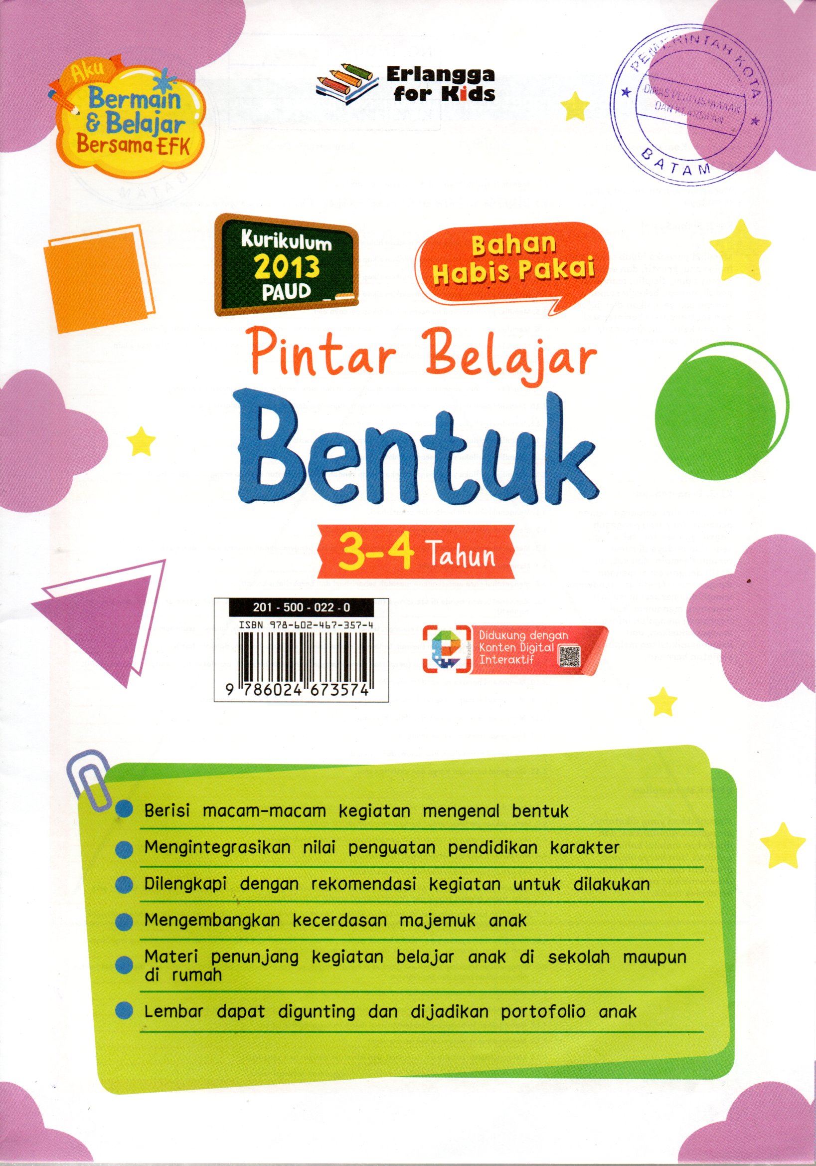 Sampul Pintar Belajar Bentuk 3-4 Tahun / Editor: Rafiatul Jannah