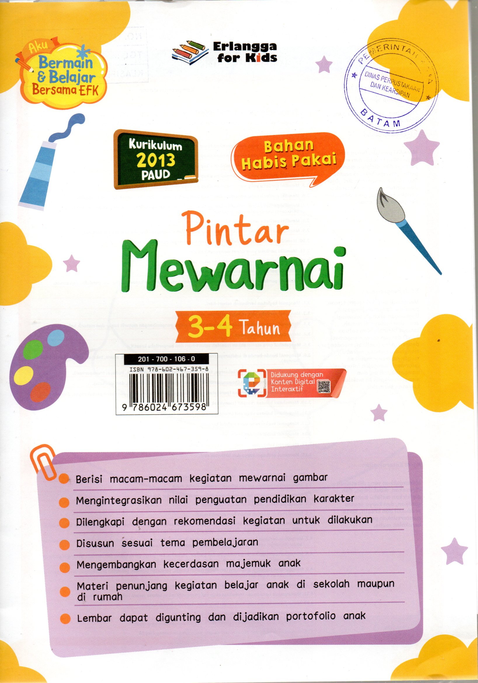 Sampul Pintar Mewarnai 3-4 Tahun / Editor: Rafiatul Jannah